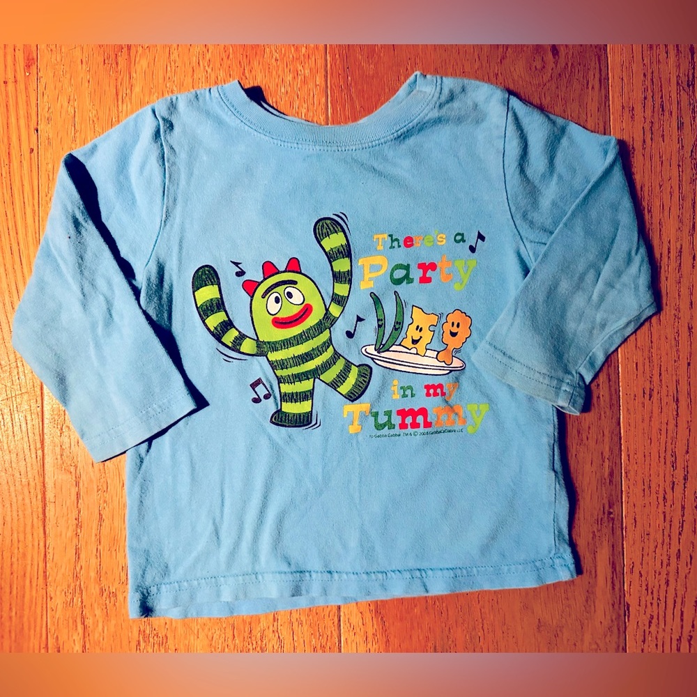 Yo Gabba Gabba 2008 There’s A Party In My Tummy Blue Long Sleeve Tee- Size 2T-3T